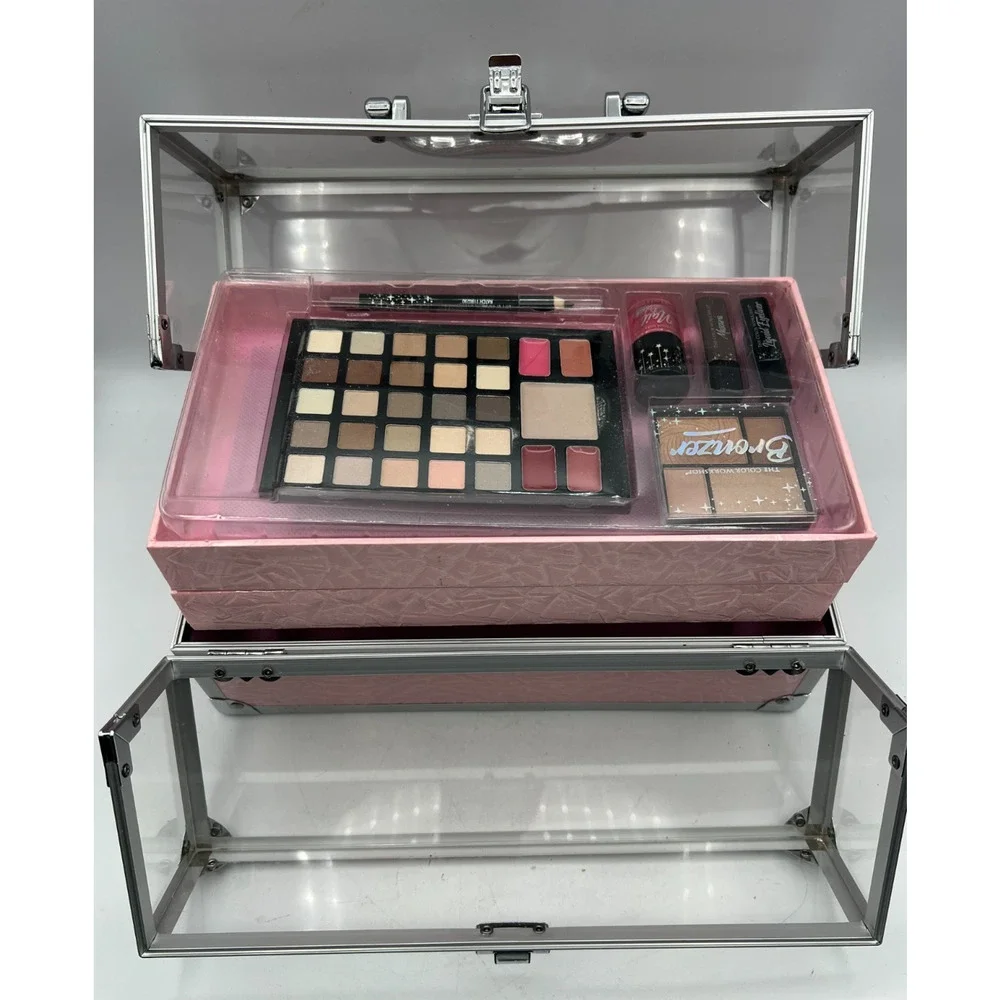 The Color Workshop Makeup Train Case Pink Cosmetic Kit Eyeshadow Lip Gloss New